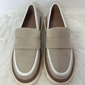 Linea Paolo Minka Beige White Chunky Thick Soles Preppy Leather Loafers Size 7.5